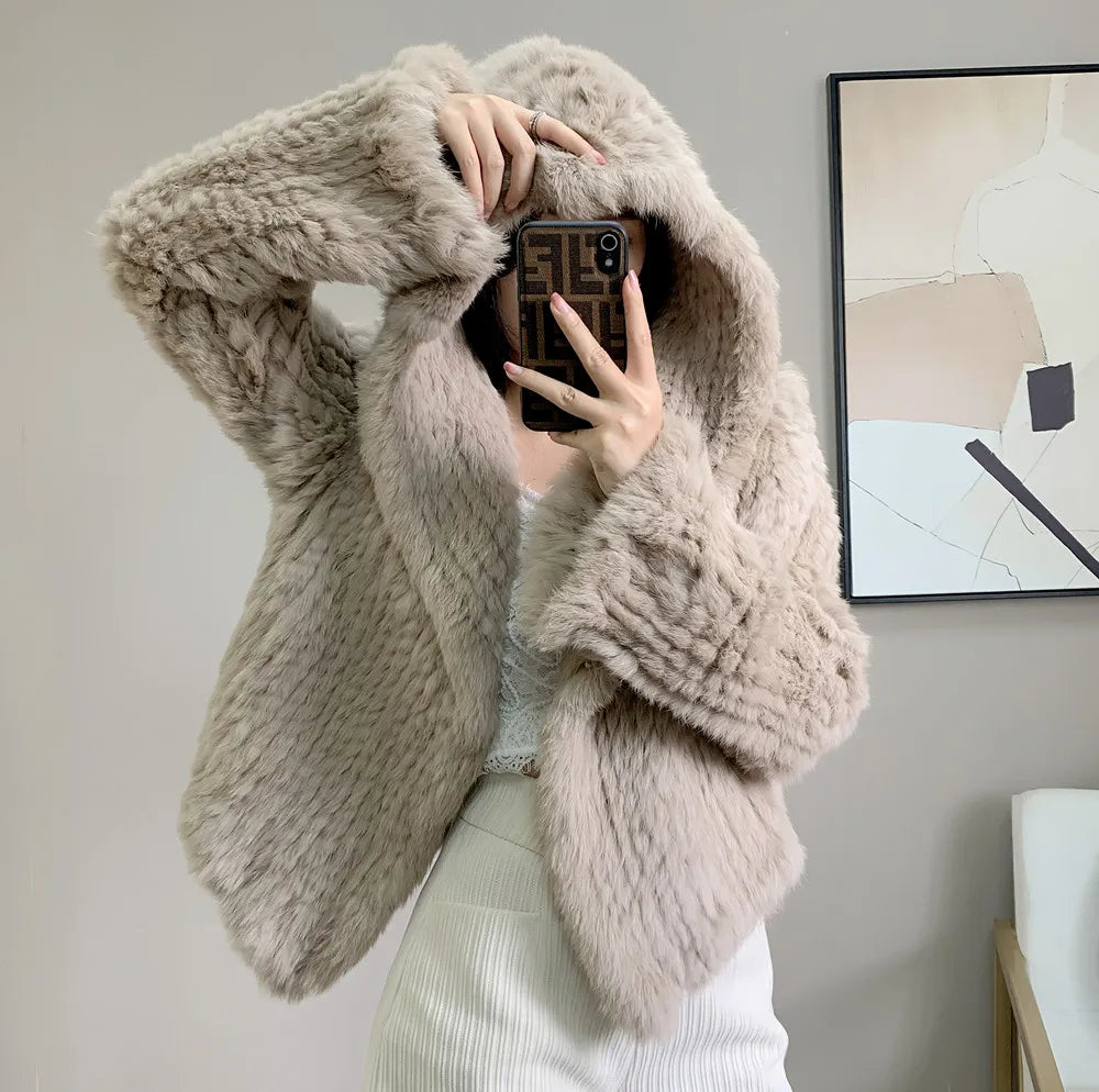 Casaco Feminino De Lã Grosso Com Capuz - Promoção De Inverno 2025
