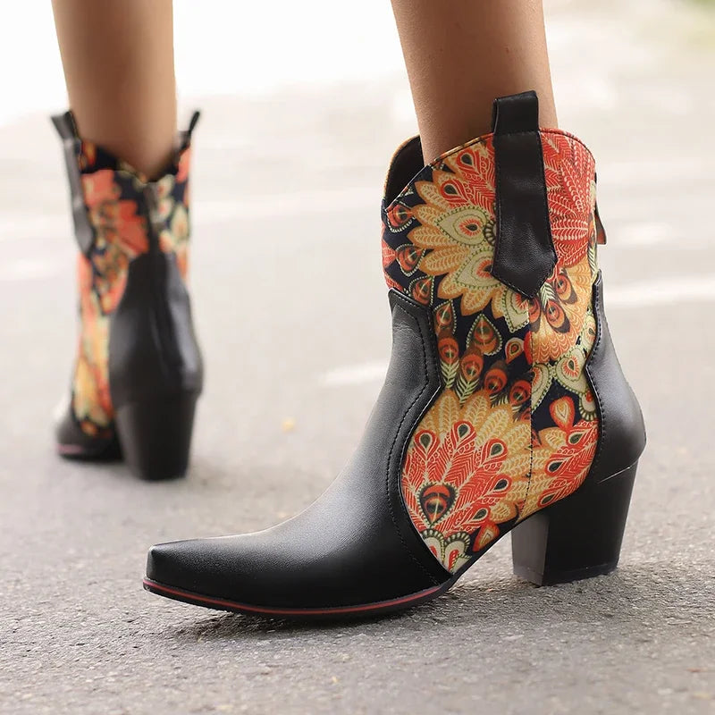 Bota Feminina Estampa Florida Bico Fino - Promoção De Inverno 2025