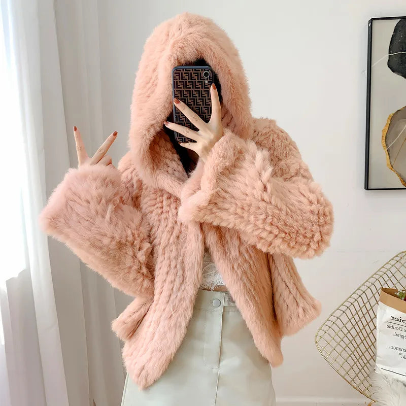 Casaco Feminino De Lã Grosso Com Capuz - Promoção De Inverno 2025