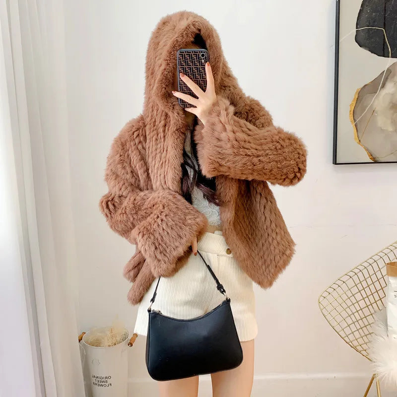 Casaco Feminino De Lã Grosso Com Capuz - Promoção De Inverno 2025