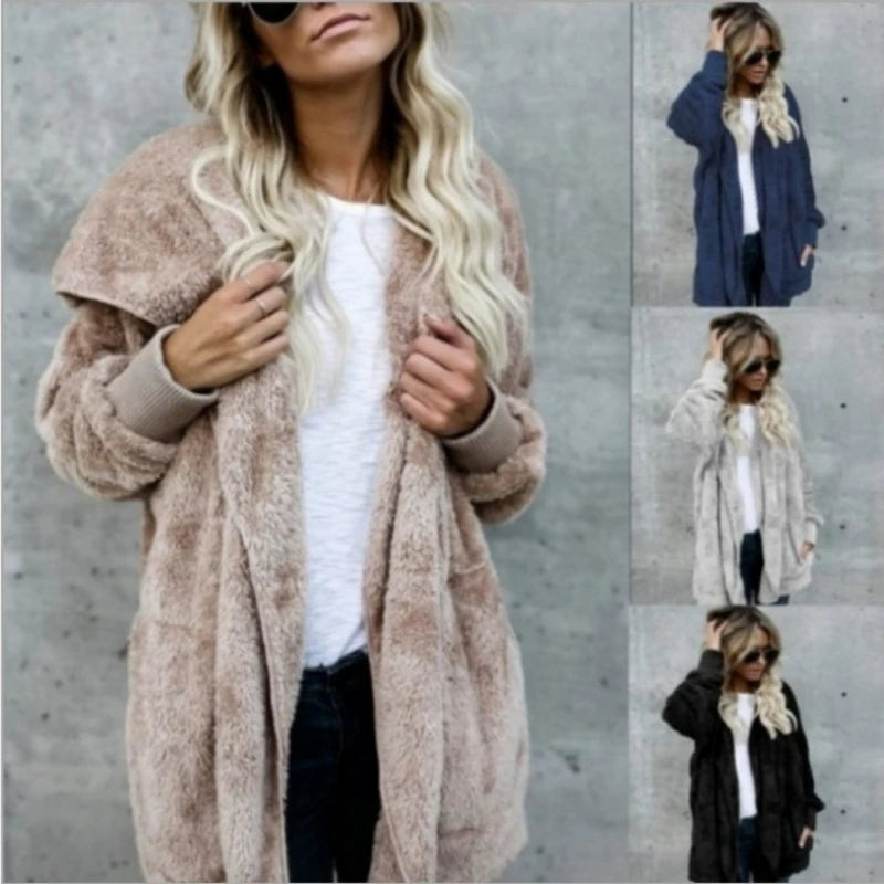 Casaco Longo Feminino De Lã Com Capuz Para Inverno