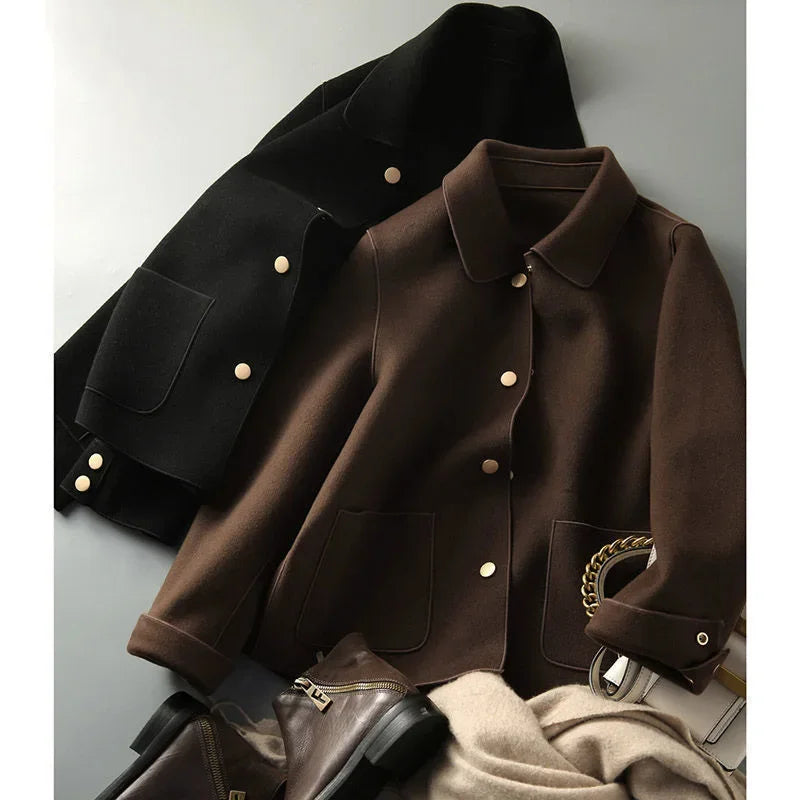 Casaco Elegante Feminino De Cor Sólida Com Botões - Promoção De Inverno 2025