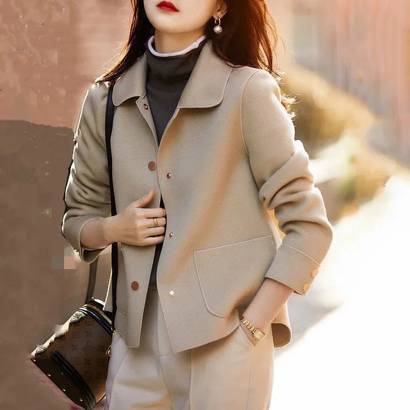 Casaco Elegante Feminino De Cor Sólida Com Botões - Promoção De Inverno 2025