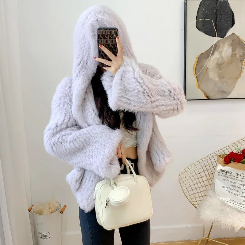 Casaco Feminino De Lã Grosso Com Capuz - Promoção De Inverno 2025
