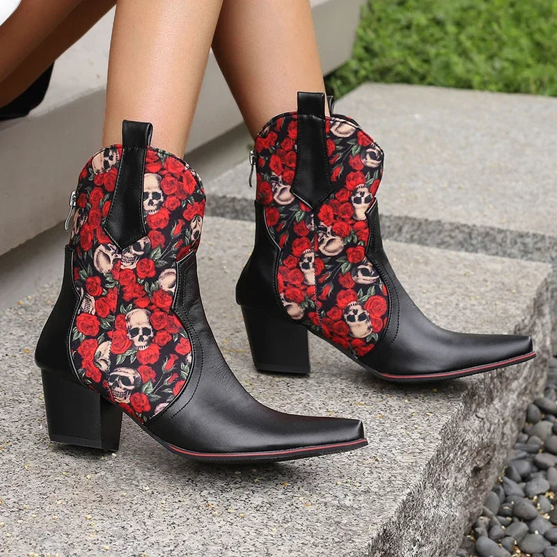 Bota Feminina Estampa Florida Bico Fino - Promoção De Inverno 2025
