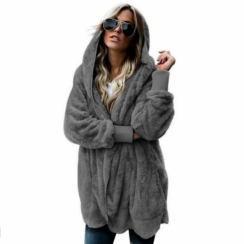 Casaco Longo Feminino De Lã Com Capuz Para Inverno