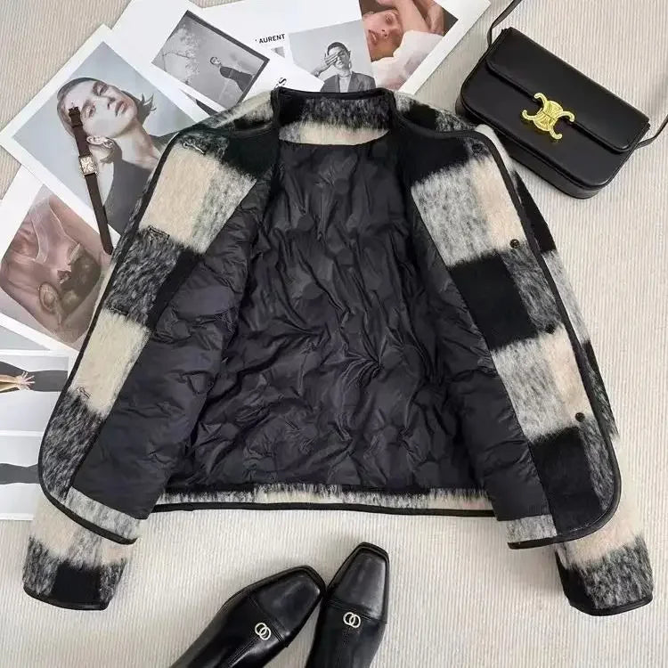 Casaco Feminino Acolchoado Com Estampa Xadrez - Promoção De Inverno 2025