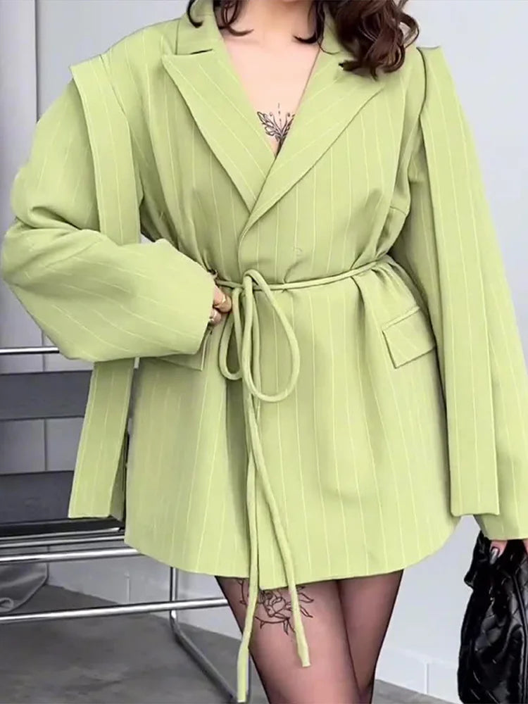 Casaco Feminino Casual Estilo Blazer Com Cinto - Promoção De Inverno 2025
