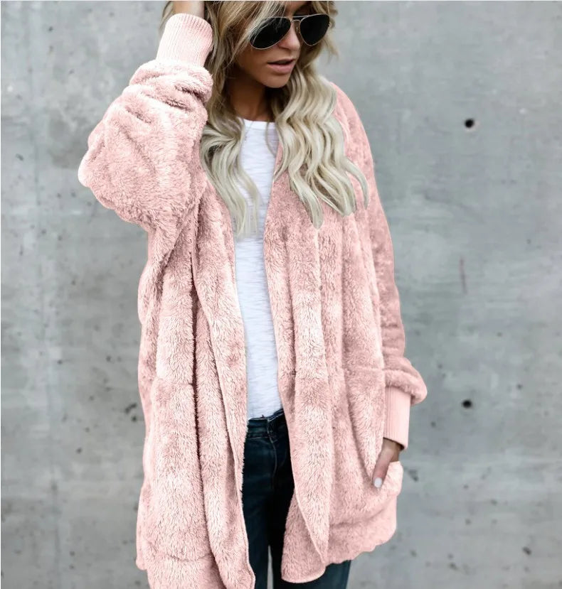 Casaco Longo Feminino De Lã Com Capuz Para Inverno