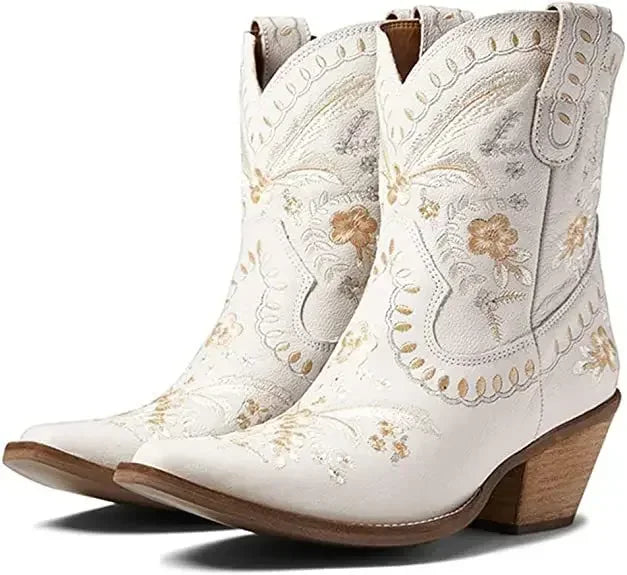 Bota Cano Curto Moda Country Com Bordado Floral - Promoção De Inverno 2025