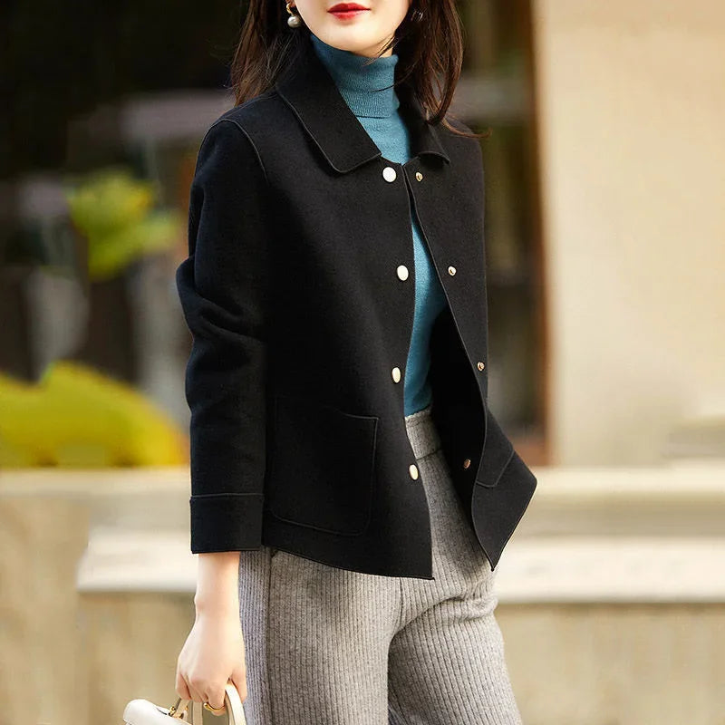 Casaco Elegante Feminino De Cor Sólida Com Botões - Promoção De Inverno 2025