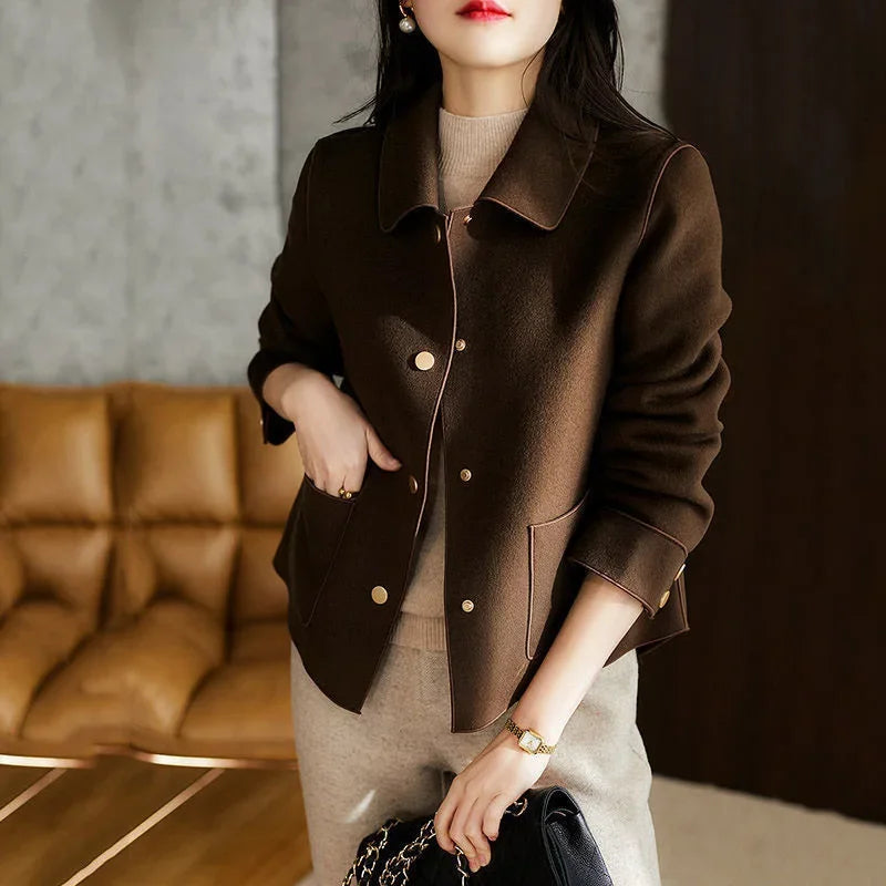 Casaco Elegante Feminino De Cor Sólida Com Botões - Promoção De Inverno 2025
