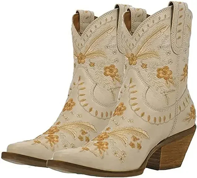 Bota Cano Curto Moda Country Com Bordado Floral - Promoção De Inverno 2025