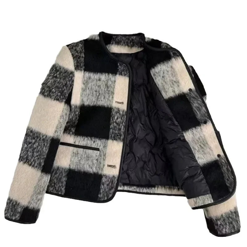 Casaco Feminino Acolchoado Com Estampa Xadrez - Promoção De Inverno 2025