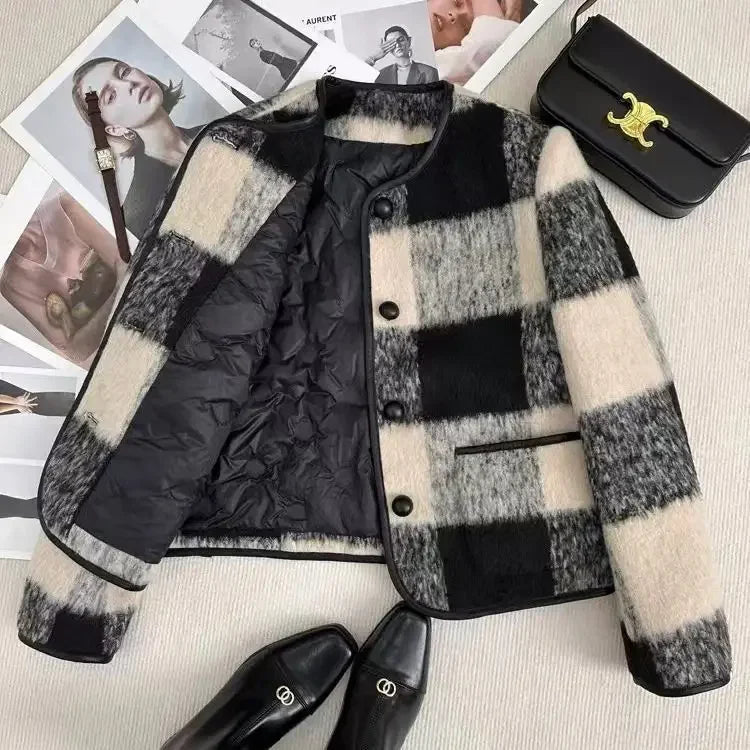 Casaco Feminino Acolchoado Com Estampa Xadrez - Promoção De Inverno 2025