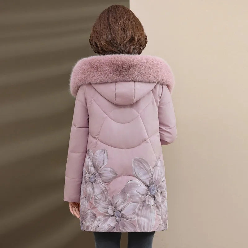 Jaqueta Acolchoada Estampada Com Capuz De Pelúcia - Promoção De Inverno 2025