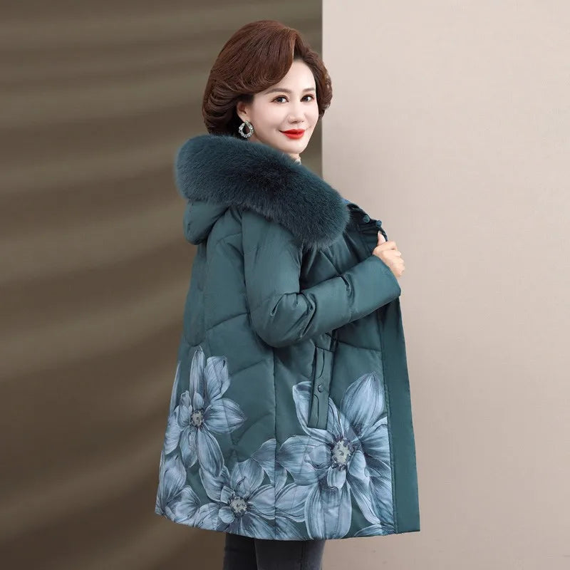 Jaqueta Acolchoada Estampada Com Capuz De Pelúcia - Promoção De Inverno 2025