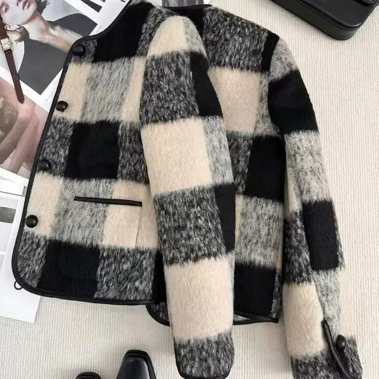 Casaco Feminino Acolchoado Com Estampa Xadrez - Promoção De Inverno 2025