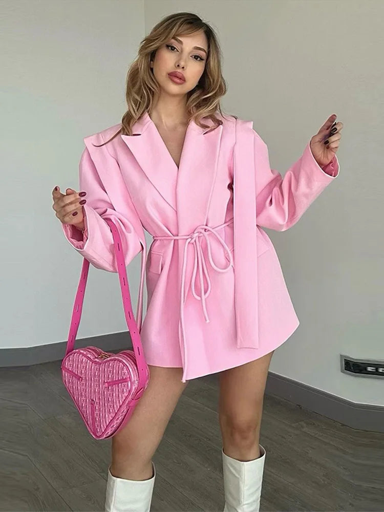 Casaco Feminino Casual Estilo Blazer Com Cinto - Promoção De Inverno 2025