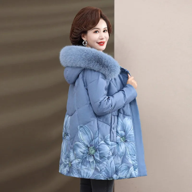 Jaqueta Acolchoada Estampada Com Capuz De Pelúcia - Promoção De Inverno 2025