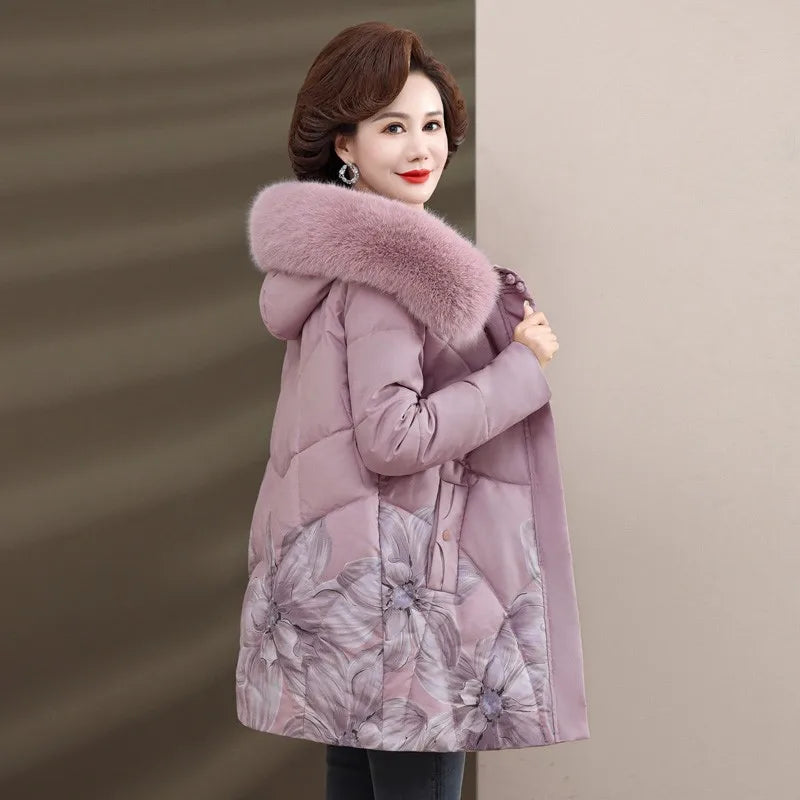 Jaqueta Acolchoada Estampada Com Capuz De Pelúcia - Promoção De Inverno 2025