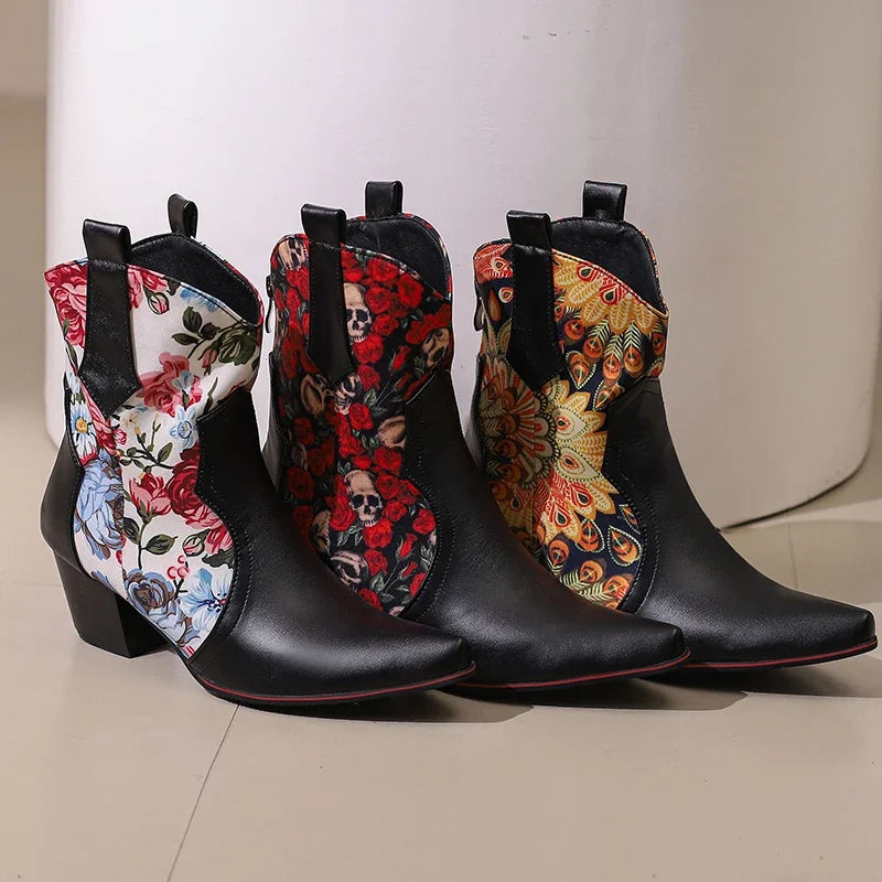 Bota Feminina Estampa Florida Bico Fino - Promoção De Inverno 2025
