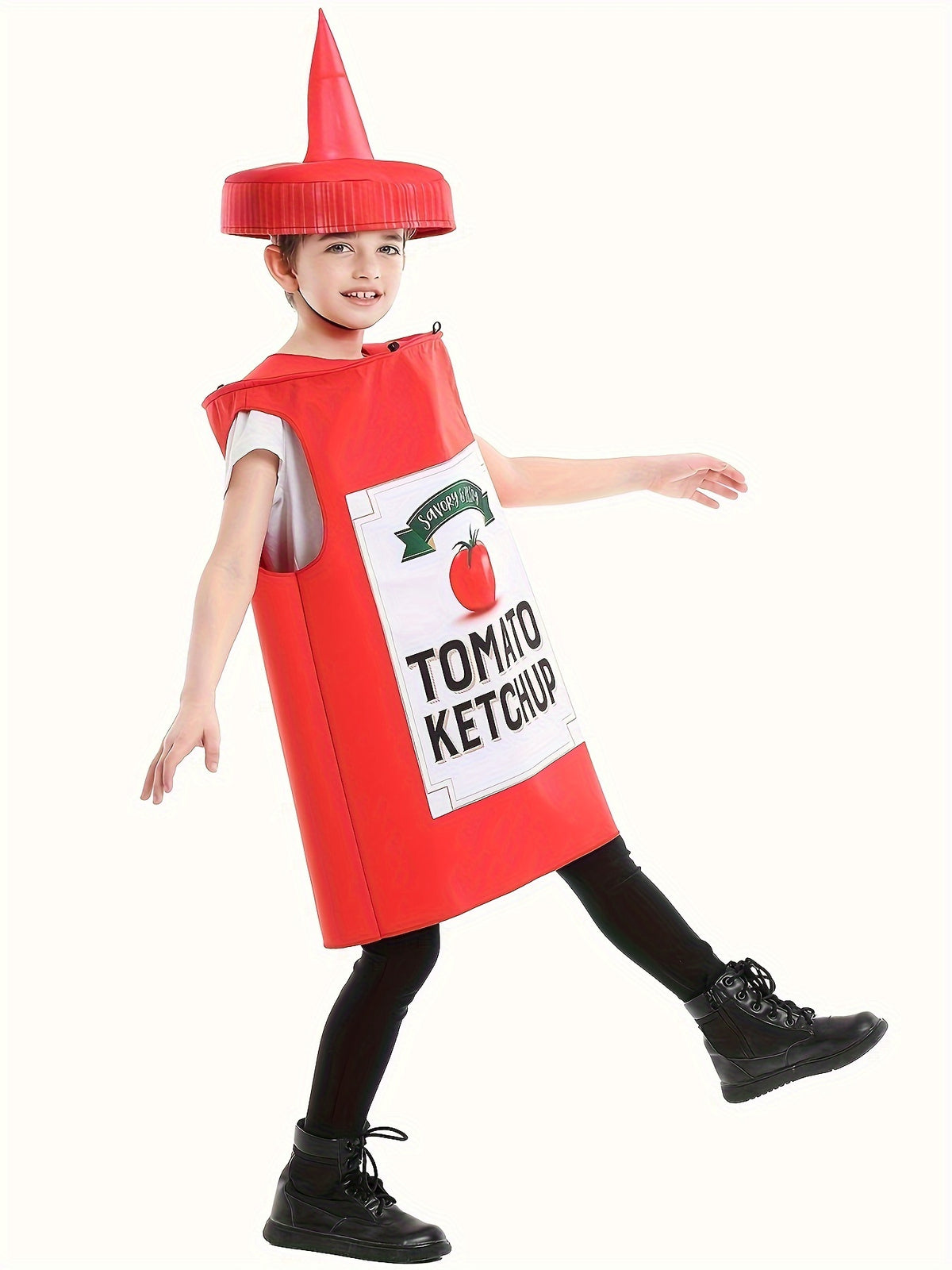 Fantasia Infantil Unissex Ketchup Com Chapéu Material Premium Alta Qualidade