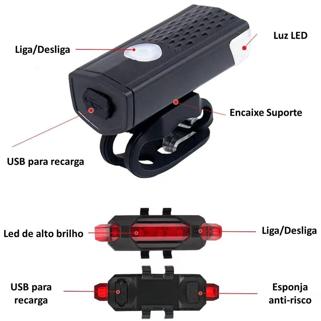 Farol Para Bicicleta Luz LED + Velocimetro e Lanterna Traseira de Brinde