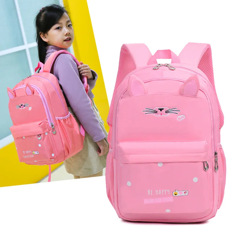 Mochila Escolar Infantil Feminina Modelo Gatinho Com Compartimentos