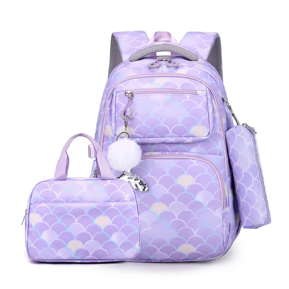 Kit Mochila Escolar Infantil Feminina Impermeável Com Chaveiro Mochila Estampada