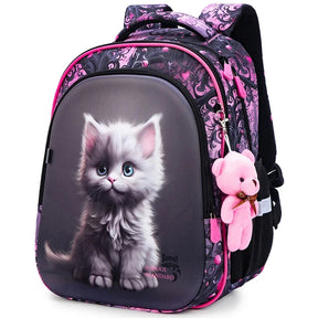 Mochila Escolar Infantil Feminina Estampa Gatinho Com Chaveiro