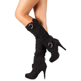 Bota Longa Plissada Com Fivelas  - Promoção De Inverno 2025