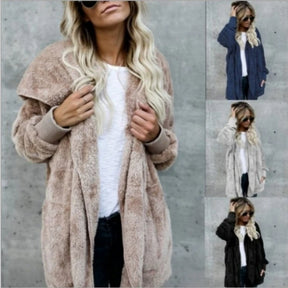Casaco Longo Feminino De Lã Com Capuz Para Inverno