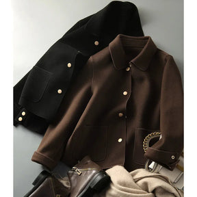 Casaco Elegante Feminino De Cor Sólida Com Botões  - Promoção De Inverno 2025