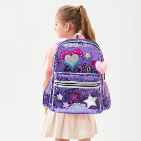 Kit Mochila Escolar Infantil Mochila Estojo e Lancheira Conjunto Completo Com Lantejoulas