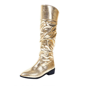 Bota Feminina Plissada Metalizada Salta Baixo - Promoção De Inverno 2025