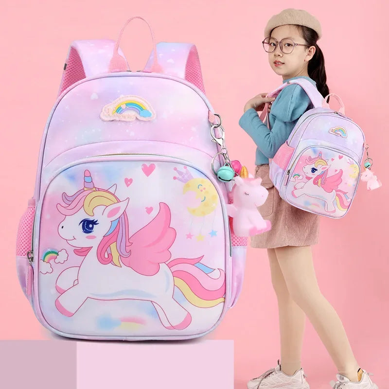 Mochila Escolar Feminina Infantil Design Unicórnio Com Chaveiro