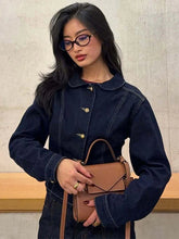 Jaqueta Jeans Feminina Moda Casual Com Lapela E Botões Dourados