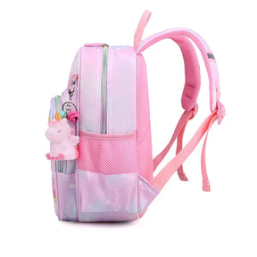 Mochila Escolar Feminina Infantil Design Unicórnio Com Chaveiro