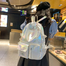 Mochila Feminina Refletiva De Grande Capacidade Com Vários Bolsos