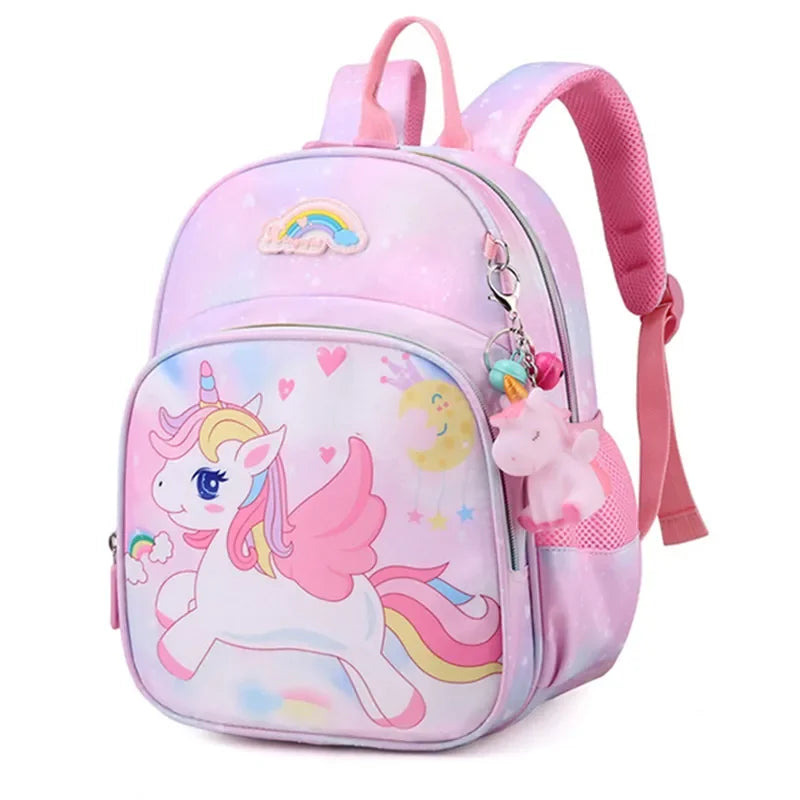 Mochila Escolar Feminina Infantil Design Unicórnio Com Chaveiro