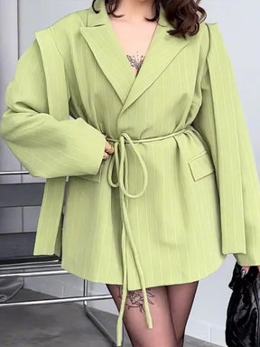 Casaco Feminino Casual Estilo Blazer Com Cinto  - Promoção De Inverno 2025
