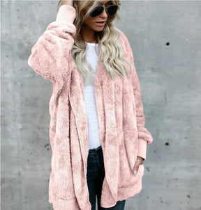 Casaco Longo Feminino De Lã Com Capuz Para Inverno