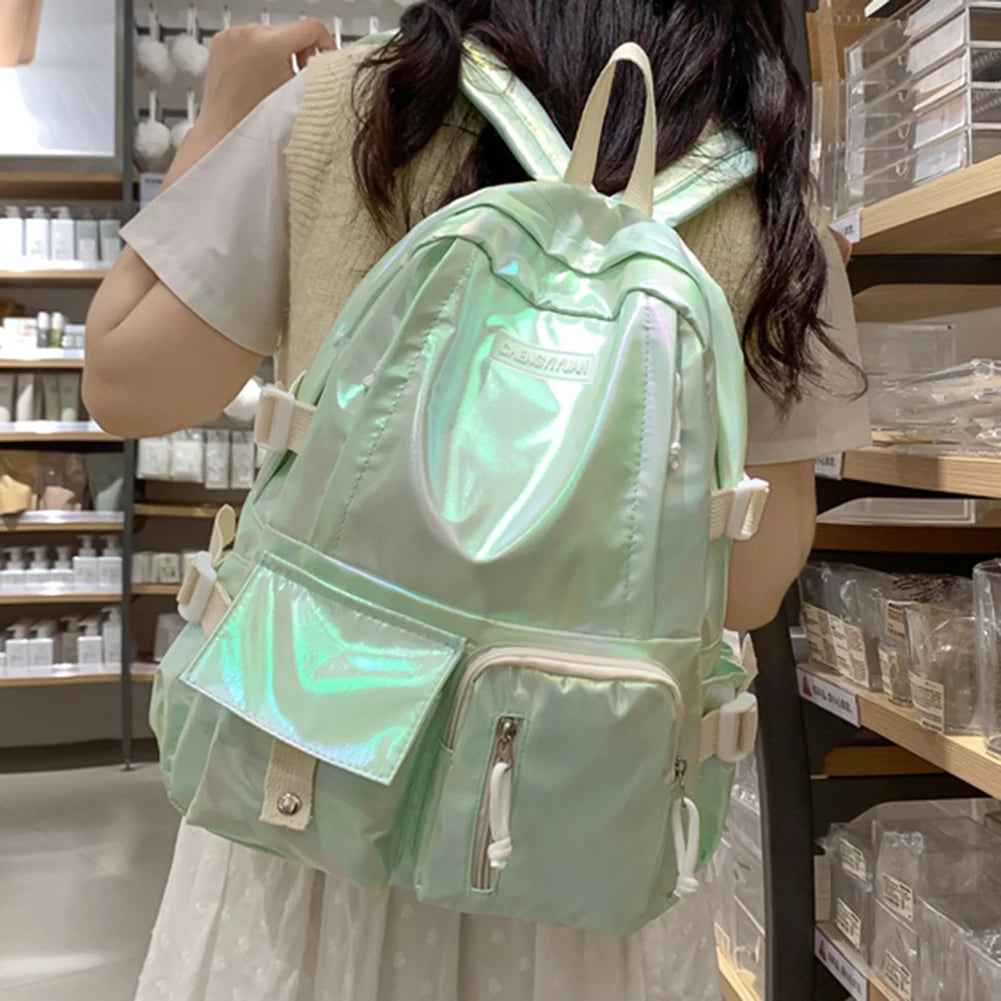 Mochila Feminina Refletiva De Grande Capacidade Com Vários Bolsos