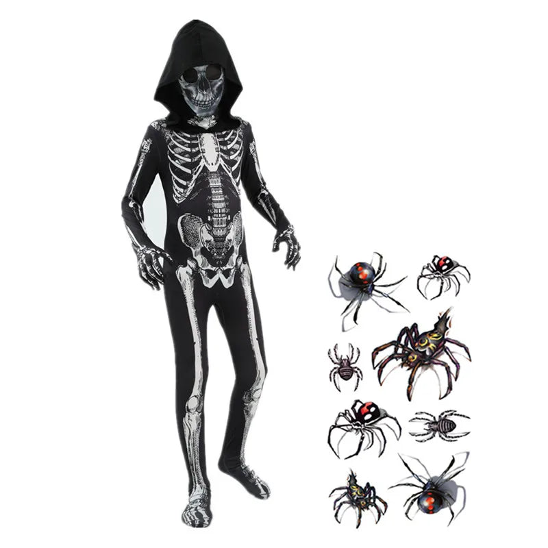 Fantasia Infantil Unissex Esqueleto Com Capuz Fantasia Halloween