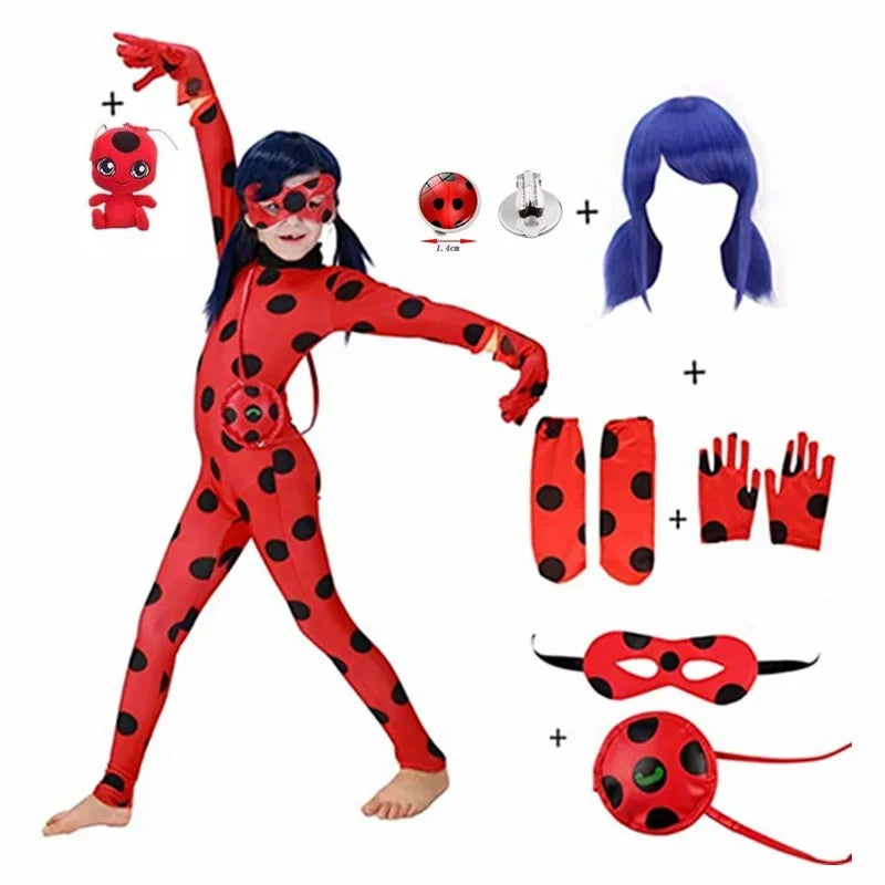 Fantasia Infantil Feminina Lady Bug Com Acessórios Macacão De Qualidade