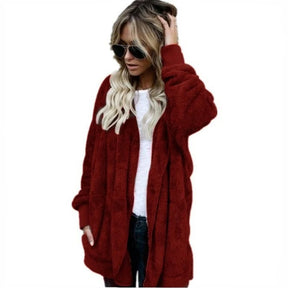 Casaco Longo Feminino De Lã Com Capuz Para Inverno