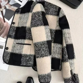 Casaco Feminino Acolchoado Com Estampa Xadrez - Promoção De Inverno 2025