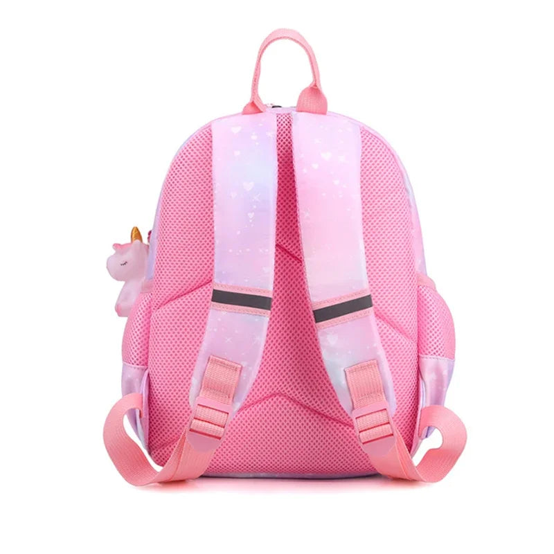 Mochila Escolar Feminina Infantil Design Unicórnio Com Chaveiro