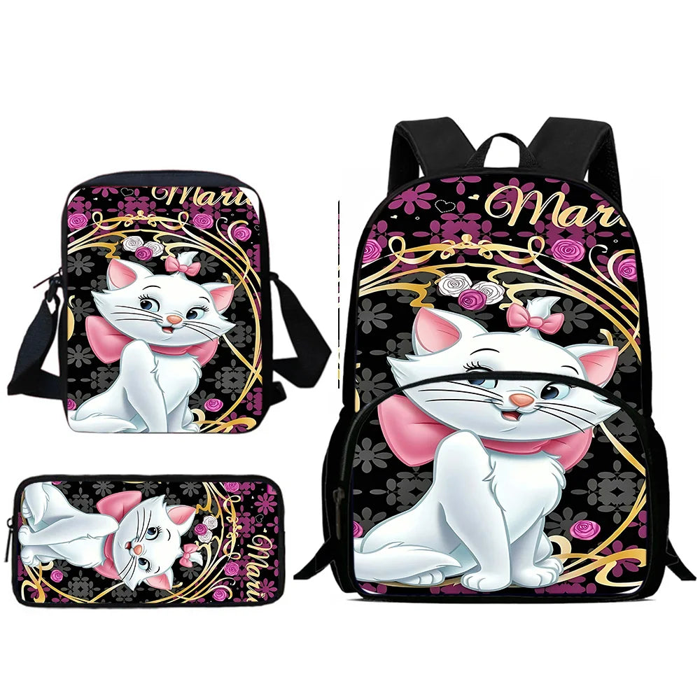 Kit Mochila Escolar Infantil Feminina Conjunto Com Lancheira E Estojo Estampa Gatinha